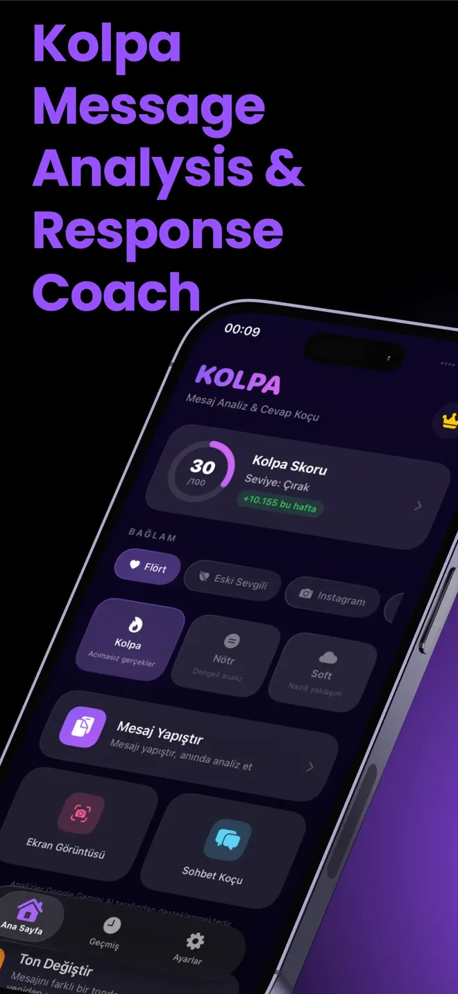 Kolpa message analysis and response coach: home screen
